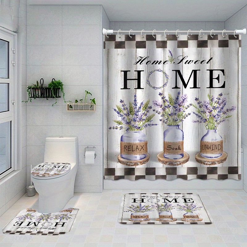 4PCs flower pattern shower cur - огляд і ціна Bamboo Bath Mat