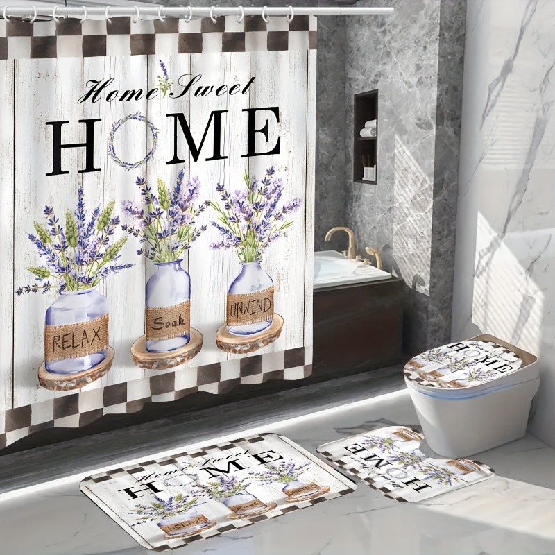 4PCs flower pattern shower cur - огляд і ціна Bamboo Bath Mat