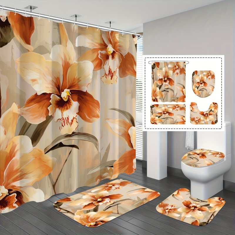 Vintage Orange Floral Water-Re - огляд і ціна Bamboo Bath Mat