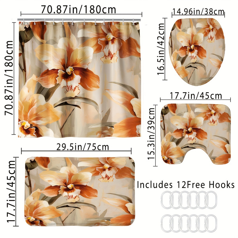 Vintage Orange Floral Water-Re - огляд і ціна Bamboo Bath Mat